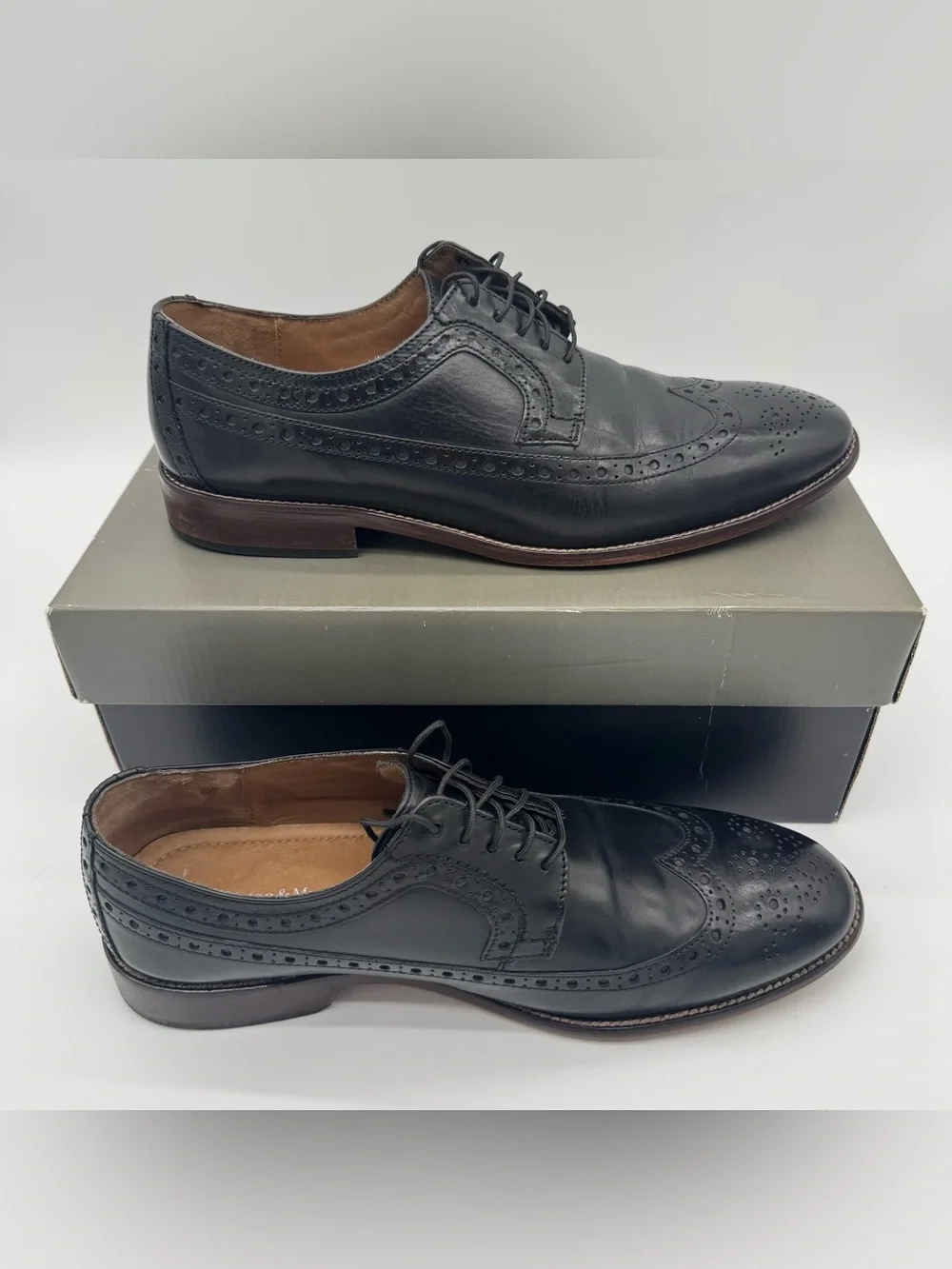 Johnston & Murphy Wingtip Oxford Shoes Brogue Black Leather Mens Size 10.5